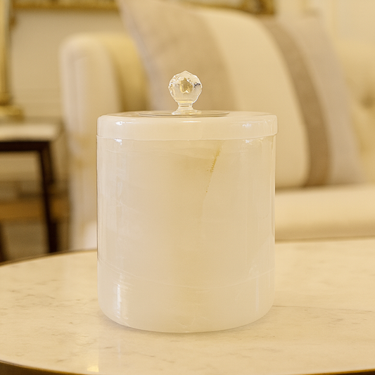 Luxurious White Onyx Vessel. Glass Candle Insert included