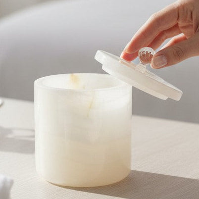 Luxurious White Onyx Vessel. Glass Candle Insert included