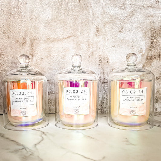 3 Iridescent Wedding Cloche Candles