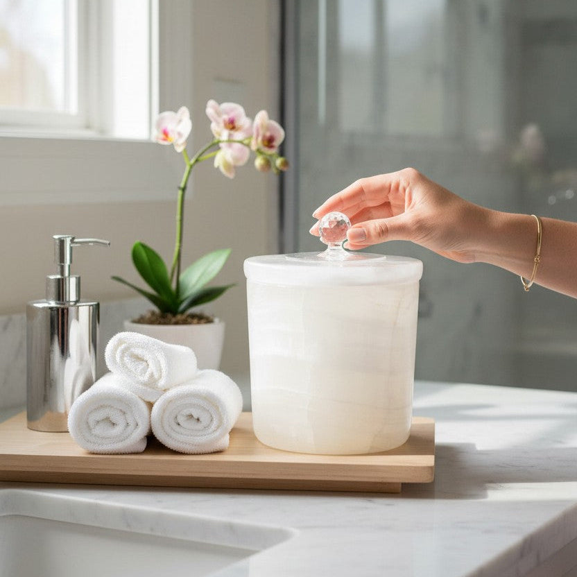 Luxurious White Onyx Vessel.  Glass Candle Insert included