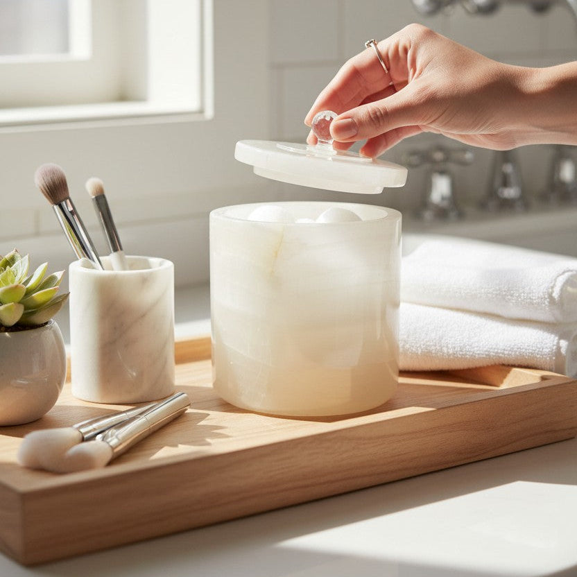 Luxurious White Onyx Vessel.  Glass Candle Insert included